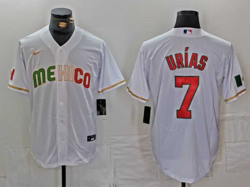 Men%27s Mexico Baseball #7 Julio Urias 2023 White World Classic Stitched Jersey
